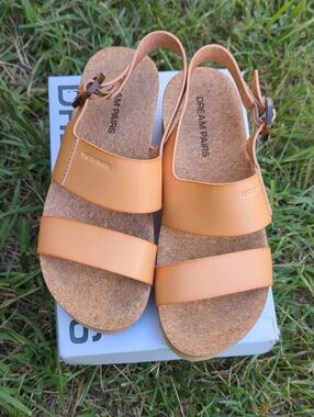 Dream Pairs Light Tan Double-Strap Cork Sandals